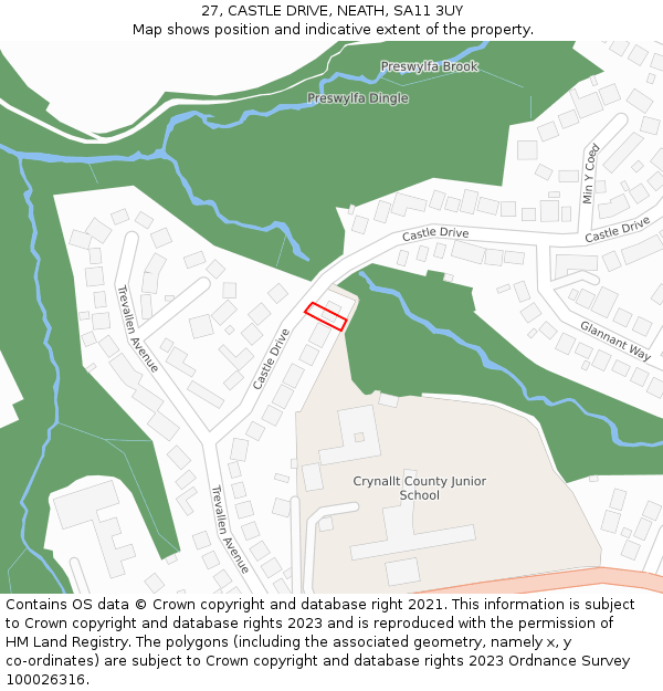 27, CASTLE DRIVE, NEATH, SA11 3UY: Location map and indicative extent of plot