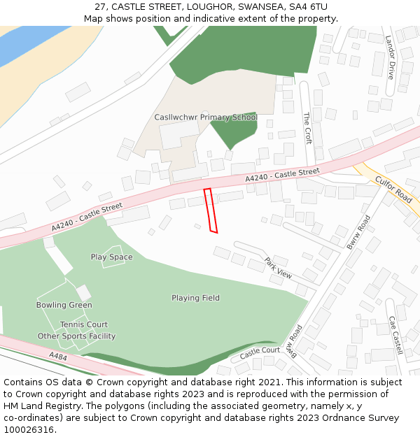 27, CASTLE STREET, LOUGHOR, SWANSEA, SA4 6TU: Location map and indicative extent of plot