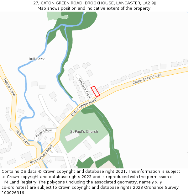 27, CATON GREEN ROAD, BROOKHOUSE, LANCASTER, LA2 9JJ: Location map and indicative extent of plot