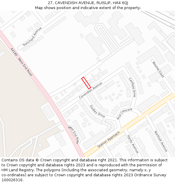 27, CAVENDISH AVENUE, RUISLIP, HA4 6QJ: Location map and indicative extent of plot