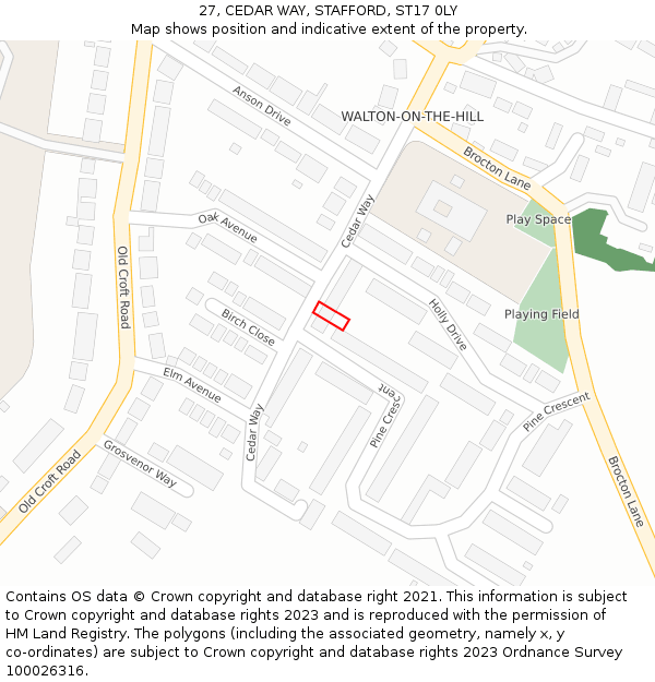 27, CEDAR WAY, STAFFORD, ST17 0LY: Location map and indicative extent of plot