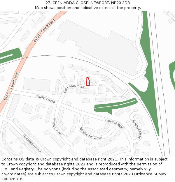 27, CEFN ADDA CLOSE, NEWPORT, NP20 3DR: Location map and indicative extent of plot
