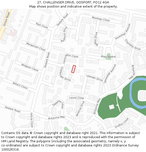 27, CHALLENGER DRIVE, GOSPORT, PO12 4GA: Location map and indicative extent of plot