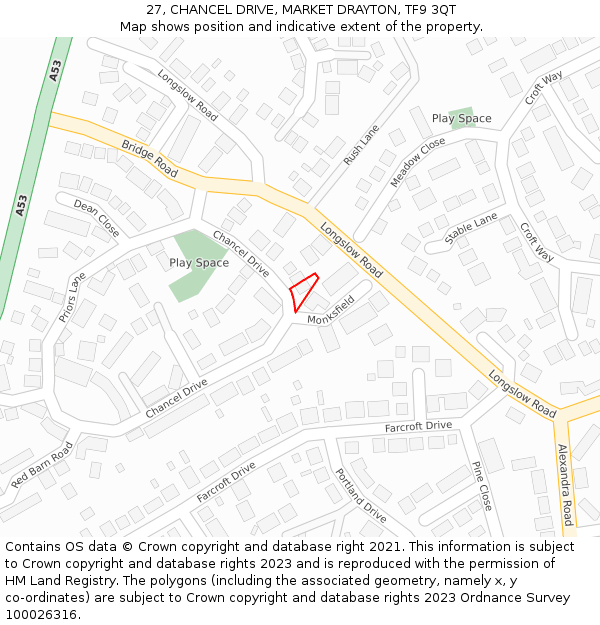 27, CHANCEL DRIVE, MARKET DRAYTON, TF9 3QT: Location map and indicative extent of plot