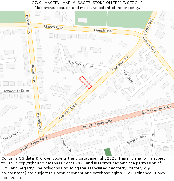 27, CHANCERY LANE, ALSAGER, STOKE-ON-TRENT, ST7 2HE: Location map and indicative extent of plot