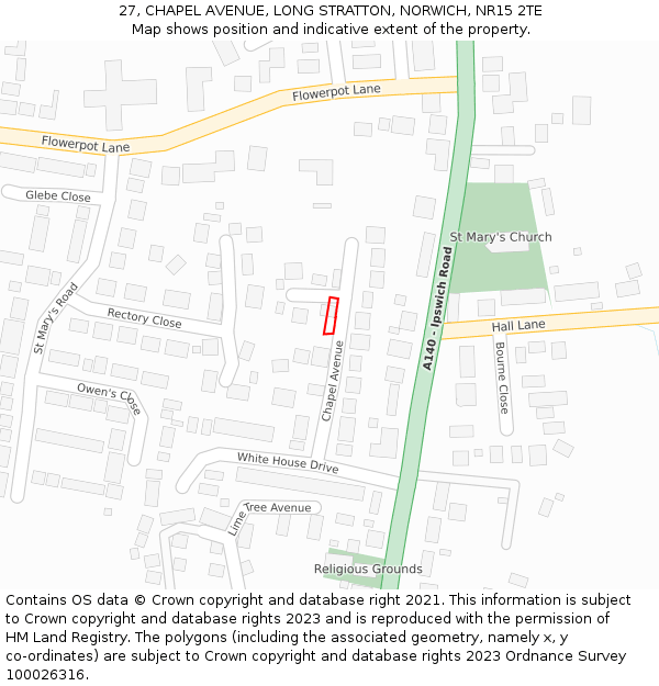 27, CHAPEL AVENUE, LONG STRATTON, NORWICH, NR15 2TE: Location map and indicative extent of plot