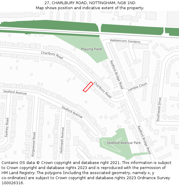 27, CHARLBURY ROAD, NOTTINGHAM, NG8 1ND: Location map and indicative extent of plot