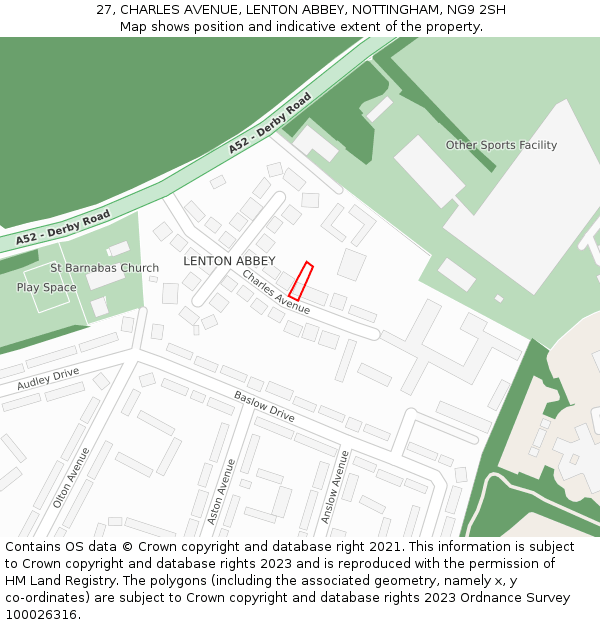 27, CHARLES AVENUE, LENTON ABBEY, NOTTINGHAM, NG9 2SH: Location map and indicative extent of plot