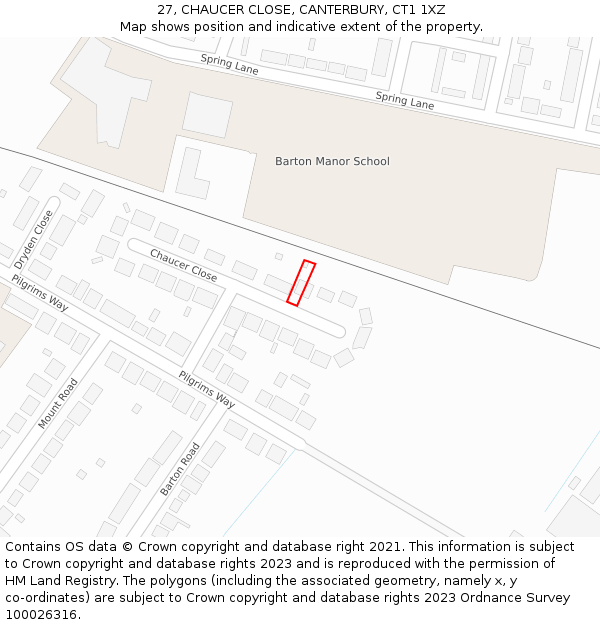 27, CHAUCER CLOSE, CANTERBURY, CT1 1XZ: Location map and indicative extent of plot