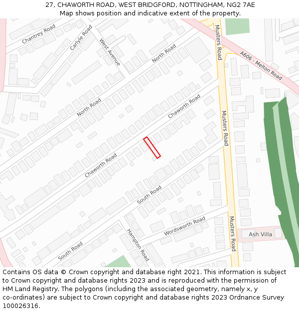 27, CHAWORTH ROAD, WEST BRIDGFORD, NOTTINGHAM, NG2 7AE: Location map and indicative extent of plot