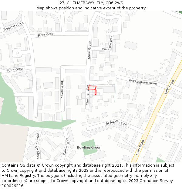 27, CHELMER WAY, ELY, CB6 2WS: Location map and indicative extent of plot