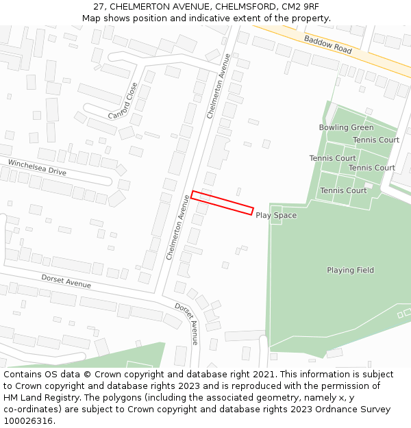 27, CHELMERTON AVENUE, CHELMSFORD, CM2 9RF: Location map and indicative extent of plot