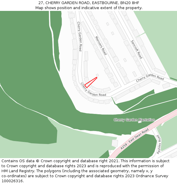 27, CHERRY GARDEN ROAD, EASTBOURNE, BN20 8HF: Location map and indicative extent of plot