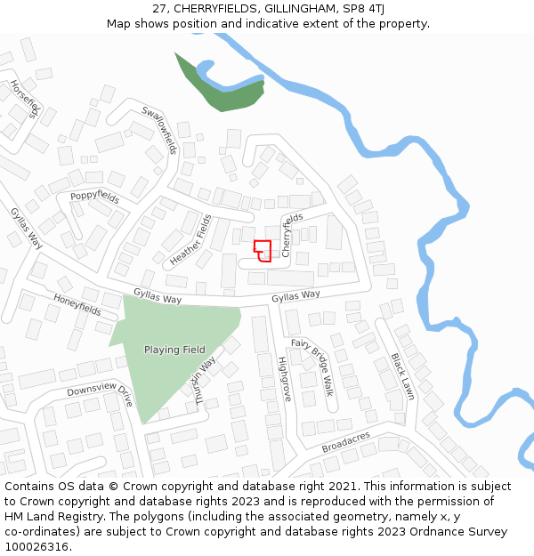 27, CHERRYFIELDS, GILLINGHAM, SP8 4TJ: Location map and indicative extent of plot