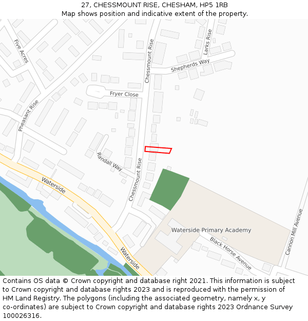 27, CHESSMOUNT RISE, CHESHAM, HP5 1RB: Location map and indicative extent of plot