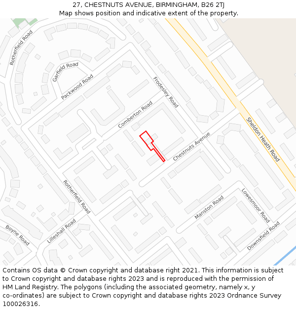 27, CHESTNUTS AVENUE, BIRMINGHAM, B26 2TJ: Location map and indicative extent of plot