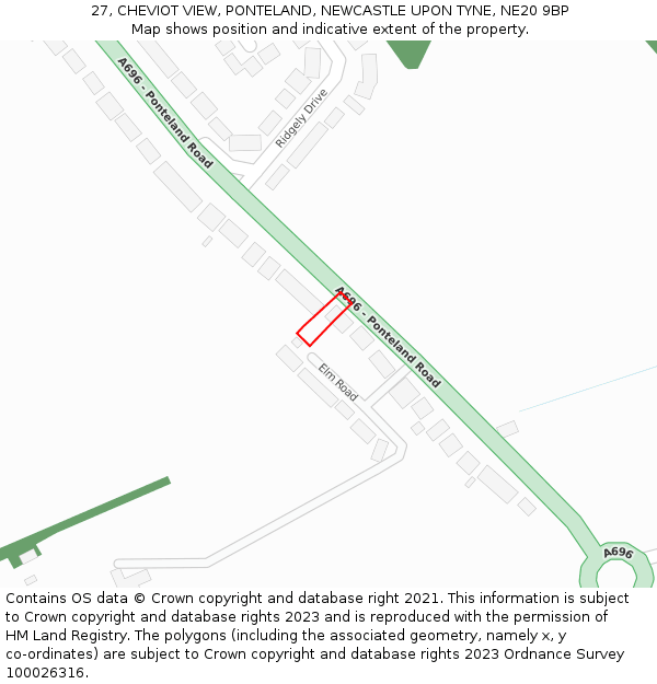 27, CHEVIOT VIEW, PONTELAND, NEWCASTLE UPON TYNE, NE20 9BP: Location map and indicative extent of plot