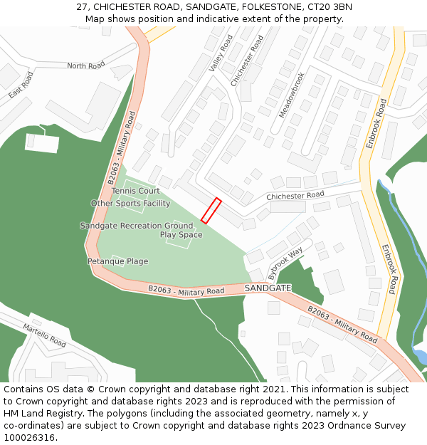 27, CHICHESTER ROAD, SANDGATE, FOLKESTONE, CT20 3BN: Location map and indicative extent of plot