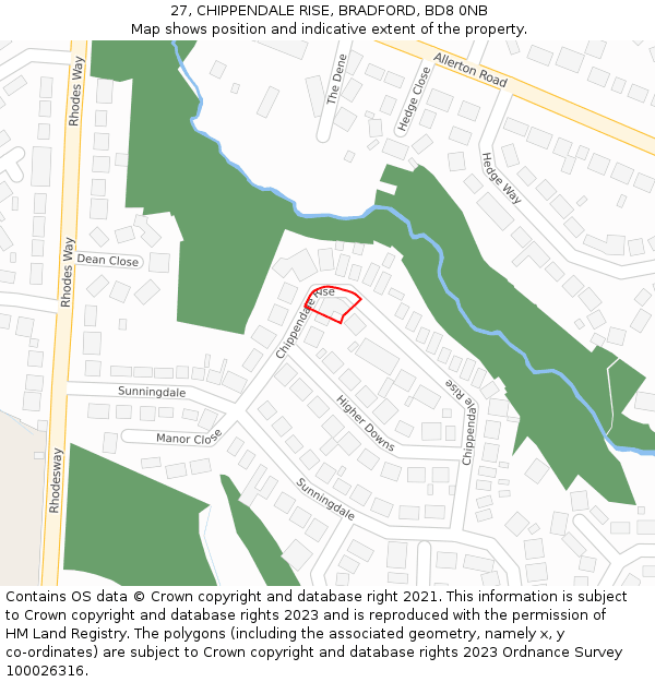 27, CHIPPENDALE RISE, BRADFORD, BD8 0NB: Location map and indicative extent of plot