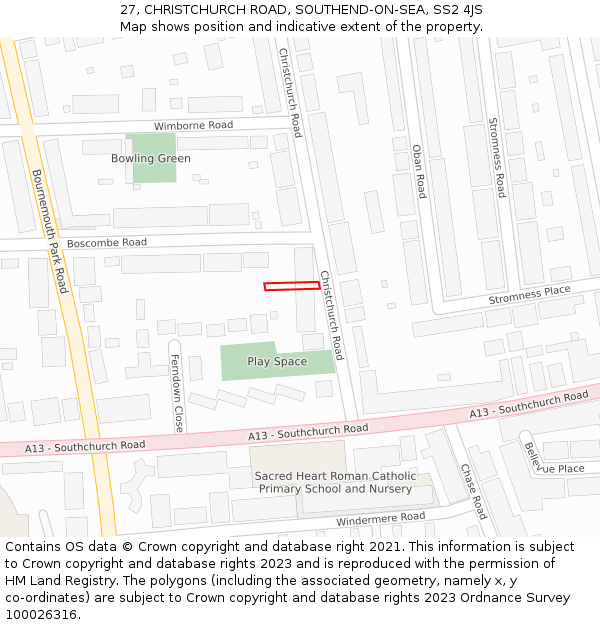 27, CHRISTCHURCH ROAD, SOUTHEND-ON-SEA, SS2 4JS: Location map and indicative extent of plot