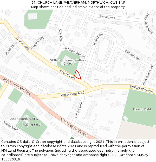 27, CHURCH LANE, WEAVERHAM, NORTHWICH, CW8 3NP: Location map and indicative extent of plot