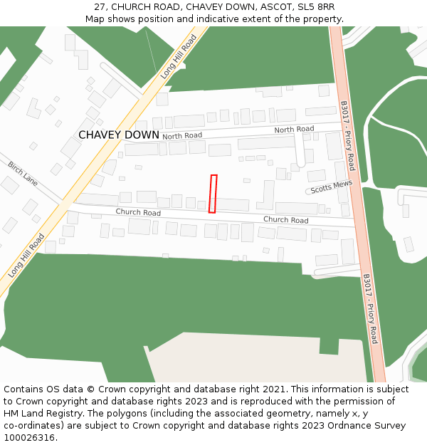 27, CHURCH ROAD, CHAVEY DOWN, ASCOT, SL5 8RR: Location map and indicative extent of plot