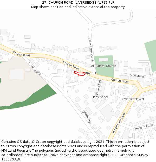 27, CHURCH ROAD, LIVERSEDGE, WF15 7LR: Location map and indicative extent of plot