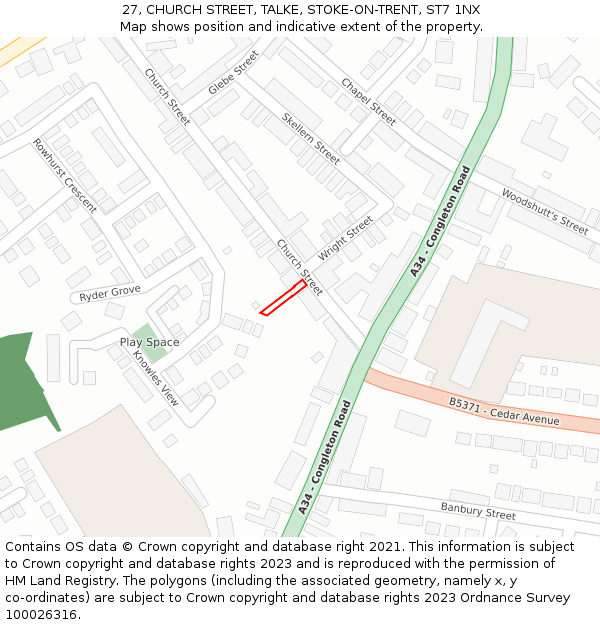 27, CHURCH STREET, TALKE, STOKE-ON-TRENT, ST7 1NX: Location map and indicative extent of plot