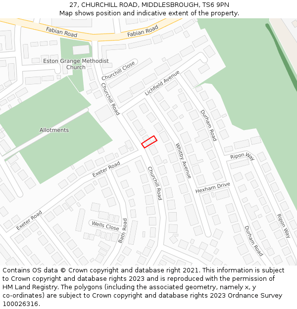 27, CHURCHILL ROAD, MIDDLESBROUGH, TS6 9PN: Location map and indicative extent of plot