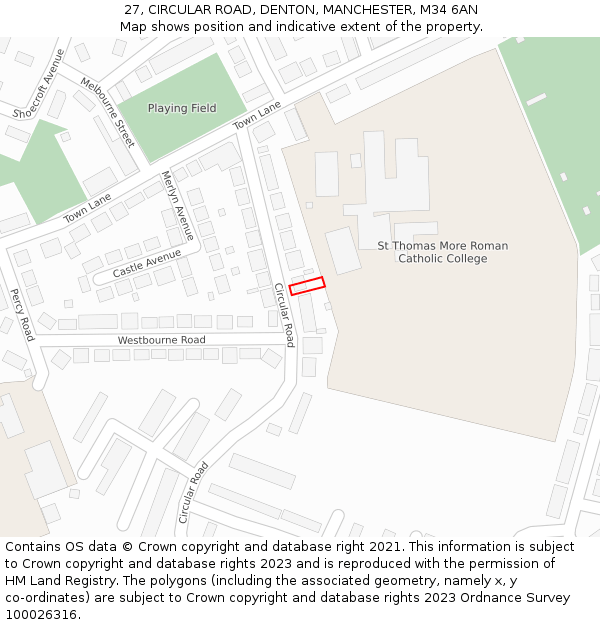 27, CIRCULAR ROAD, DENTON, MANCHESTER, M34 6AN: Location map and indicative extent of plot