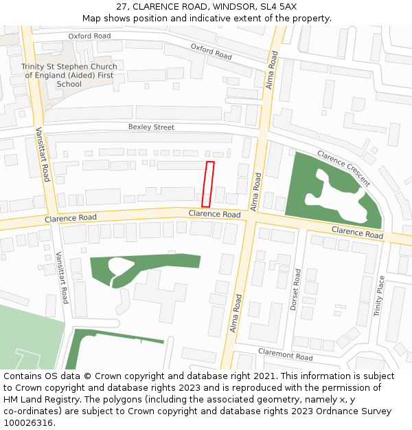 27, CLARENCE ROAD, WINDSOR, SL4 5AX: Location map and indicative extent of plot