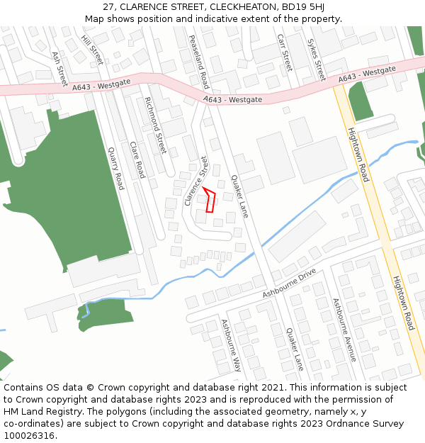 27, CLARENCE STREET, CLECKHEATON, BD19 5HJ: Location map and indicative extent of plot