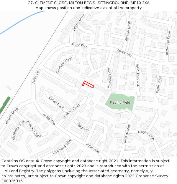 27, CLEMENT CLOSE, MILTON REGIS, SITTINGBOURNE, ME10 2XA: Location map and indicative extent of plot