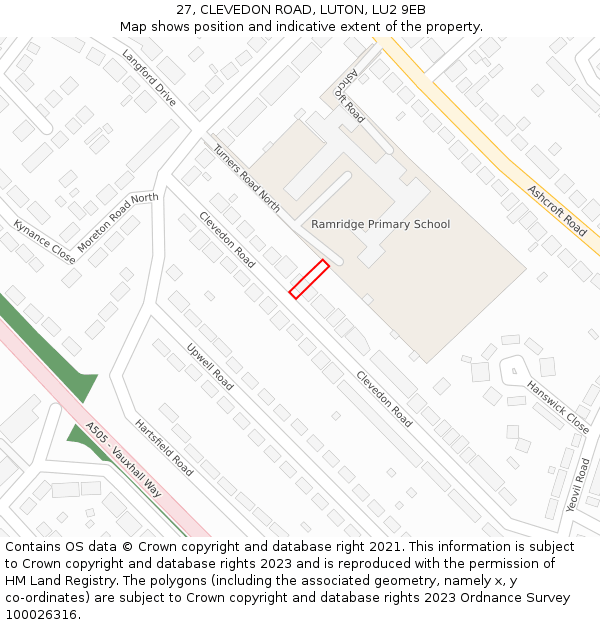 27, CLEVEDON ROAD, LUTON, LU2 9EB: Location map and indicative extent of plot