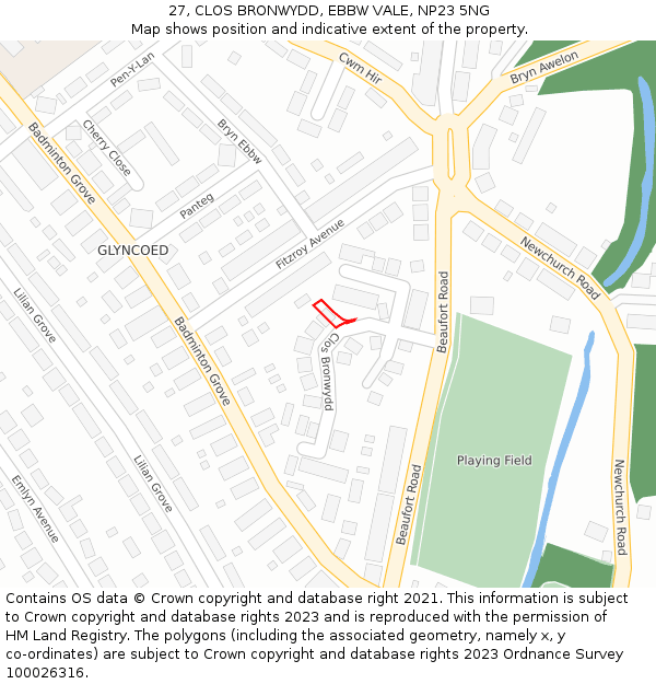 27, CLOS BRONWYDD, EBBW VALE, NP23 5NG: Location map and indicative extent of plot