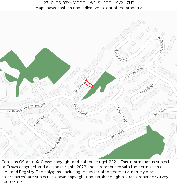 27, CLOS BRYN Y DDOL, WELSHPOOL, SY21 7UP: Location map and indicative extent of plot