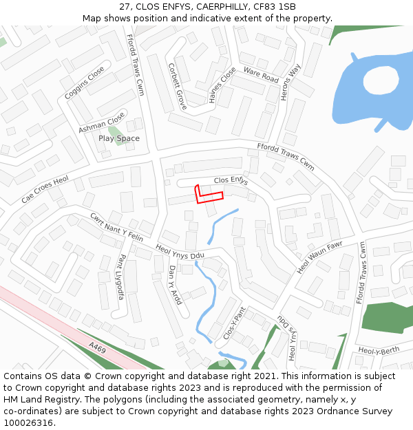 27, CLOS ENFYS, CAERPHILLY, CF83 1SB: Location map and indicative extent of plot