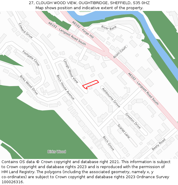 27, CLOUGH WOOD VIEW, OUGHTIBRIDGE, SHEFFIELD, S35 0HZ: Location map and indicative extent of plot