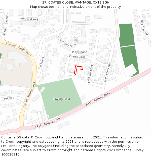 27, COATES CLOSE, WANTAGE, OX12 8GH: Location map and indicative extent of plot
