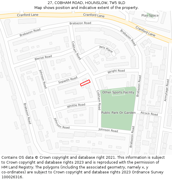 27, COBHAM ROAD, HOUNSLOW, TW5 9LD: Location map and indicative extent of plot