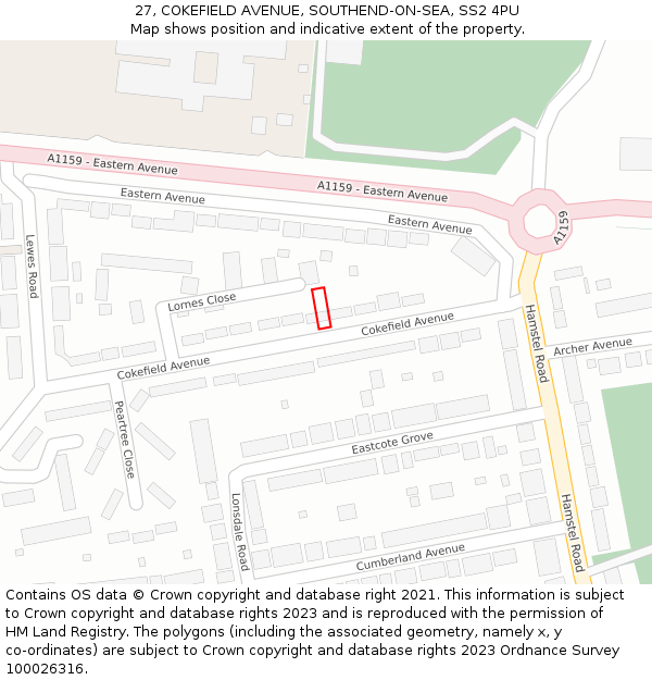 27, COKEFIELD AVENUE, SOUTHEND-ON-SEA, SS2 4PU: Location map and indicative extent of plot