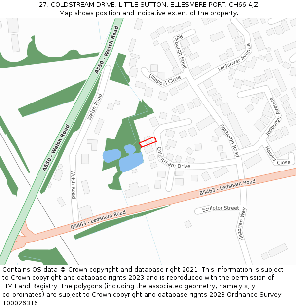 27, COLDSTREAM DRIVE, LITTLE SUTTON, ELLESMERE PORT, CH66 4JZ: Location map and indicative extent of plot
