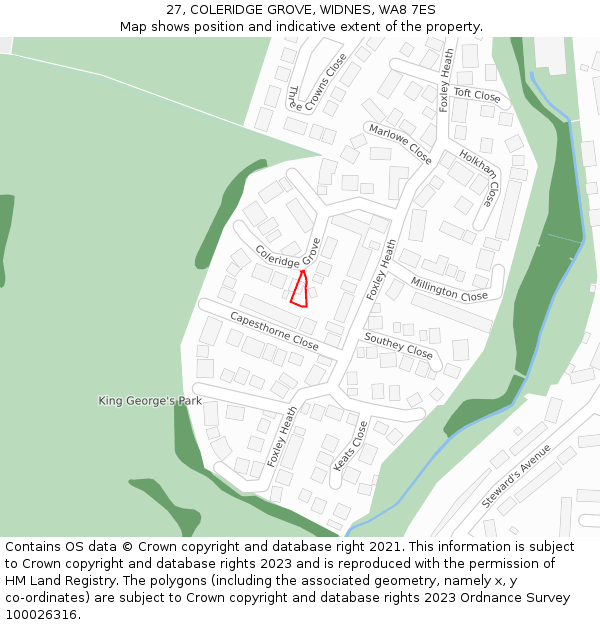 27, COLERIDGE GROVE, WIDNES, WA8 7ES: Location map and indicative extent of plot