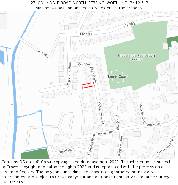 27, COLINDALE ROAD NORTH, FERRING, WORTHING, BN12 5LB: Location map and indicative extent of plot