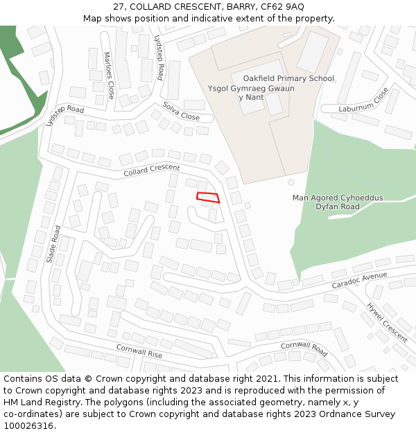 27, COLLARD CRESCENT, BARRY, CF62 9AQ: Location map and indicative extent of plot