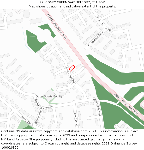 27, CONEY GREEN WAY, TELFORD, TF1 3QZ: Location map and indicative extent of plot