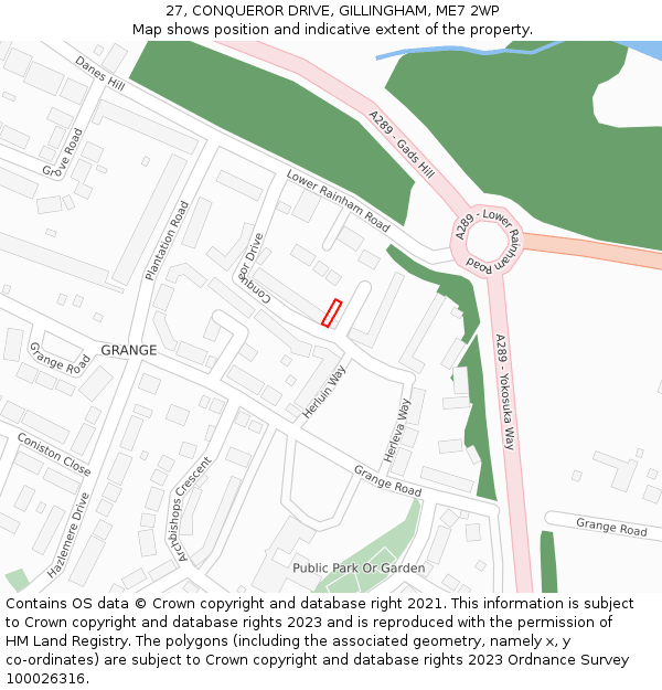 27, CONQUEROR DRIVE, GILLINGHAM, ME7 2WP: Location map and indicative extent of plot