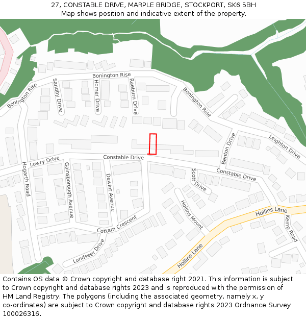 27, CONSTABLE DRIVE, MARPLE BRIDGE, STOCKPORT, SK6 5BH: Location map and indicative extent of plot