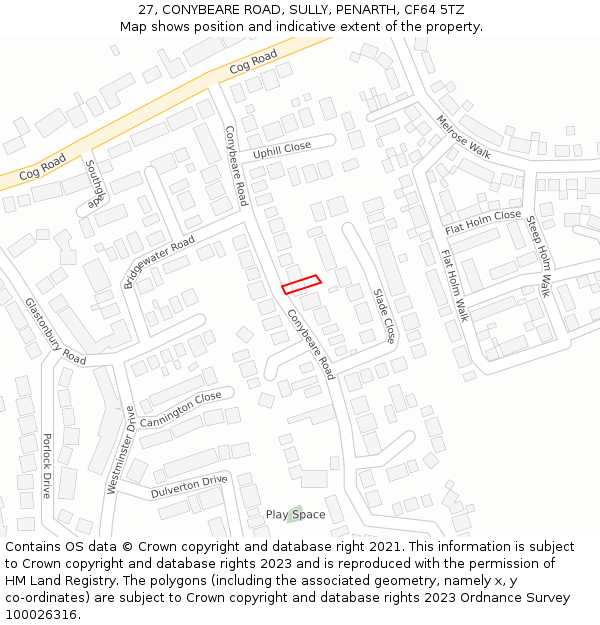 27, CONYBEARE ROAD, SULLY, PENARTH, CF64 5TZ: Location map and indicative extent of plot