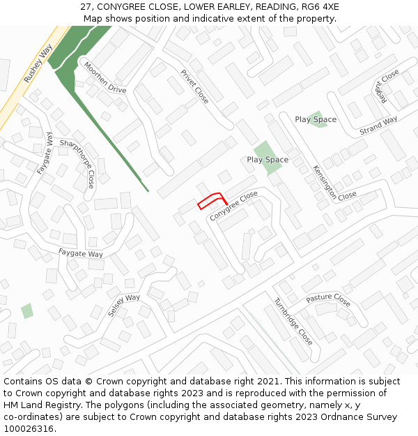 27, CONYGREE CLOSE, LOWER EARLEY, READING, RG6 4XE: Location map and indicative extent of plot